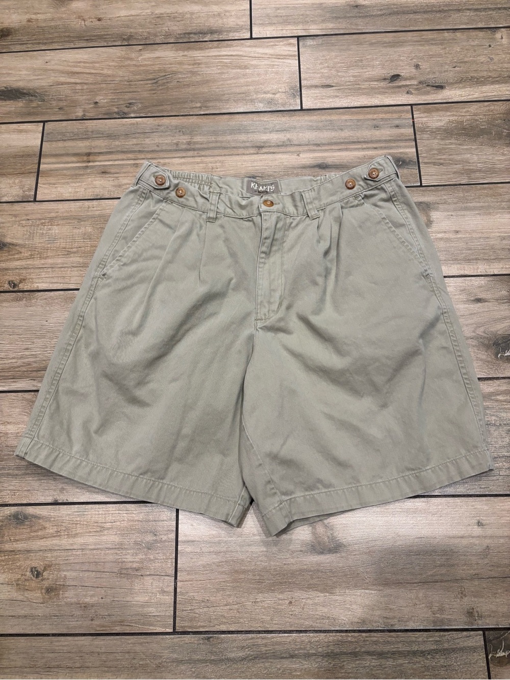 Vintage Khakis by Arrow Tan Pleated Chino Shorts Mens 32 Side Tab Adjuster